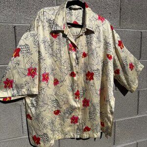 Zara Tropical Short Sleeve Hibiscus Floral Hawaiian Blouse USA L EUR L